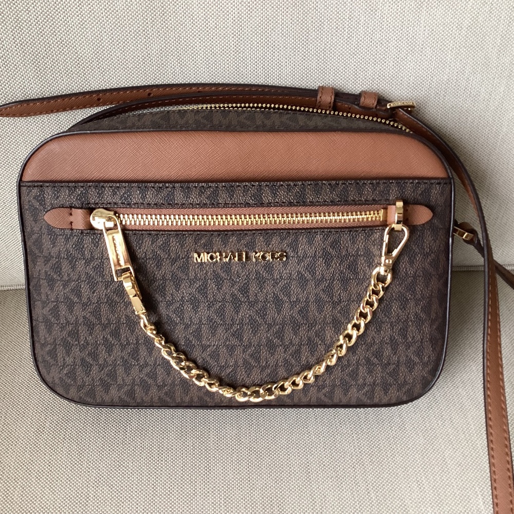 NWT MICHAEL KORS Jet  Set Logo Crossbody Bag Brown